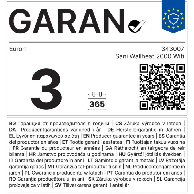 Keramička zidna grijalica EUROM Sani-Wallheat 2000 Wi-Fi